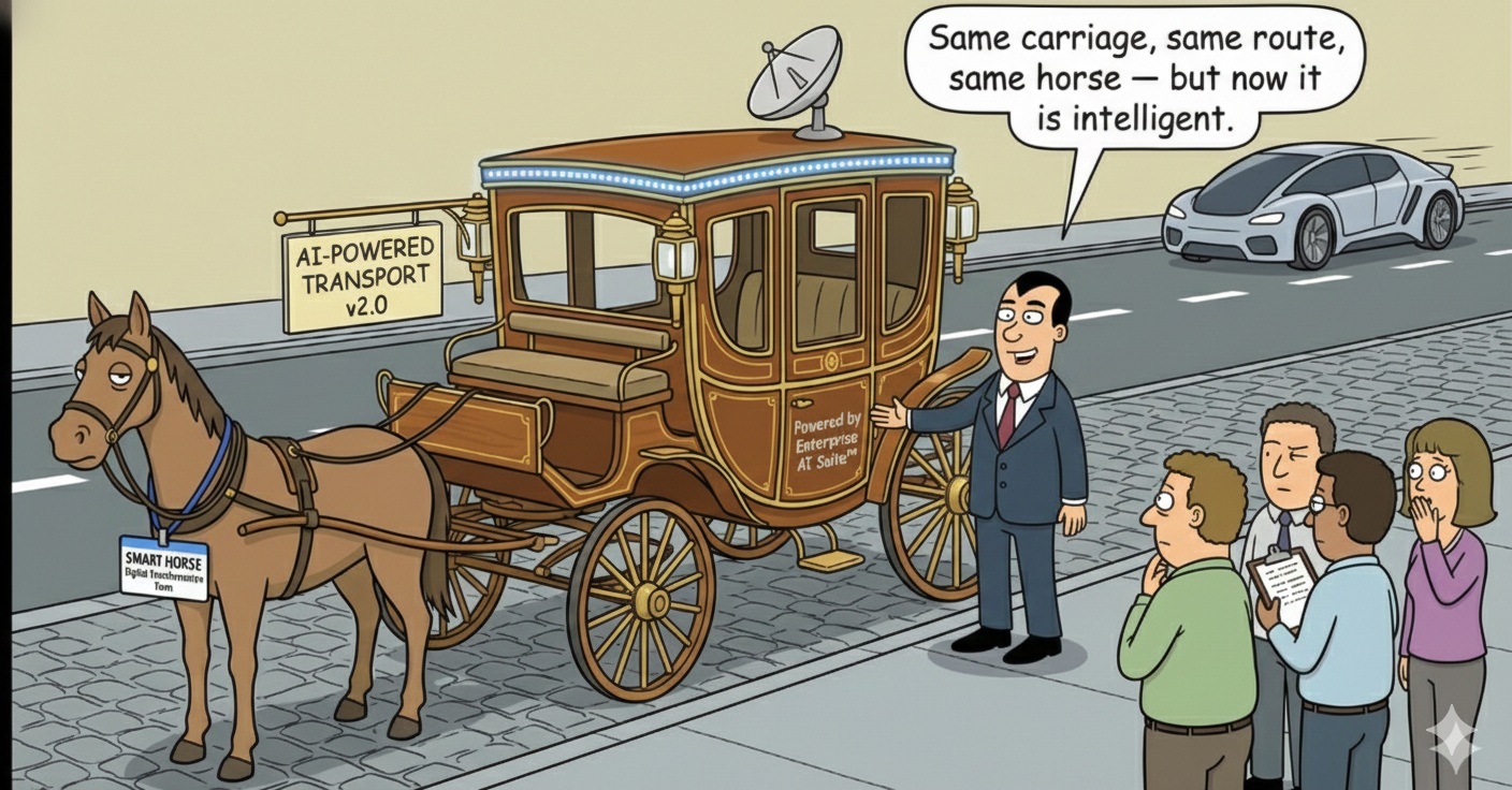 A framework showing four stages of AI adoption — Procurement, Deployment, Evaluation, and Growing — with 11 organisational pitfalls mapped across them